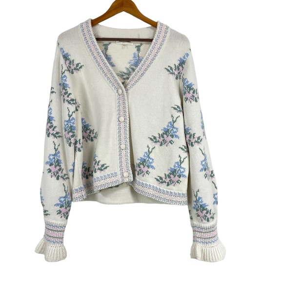 LOVESHACKFANCY Boscom Cardigan Floral Jacquard Knit Sweater Size XL 0071 - Picture 6 of 13